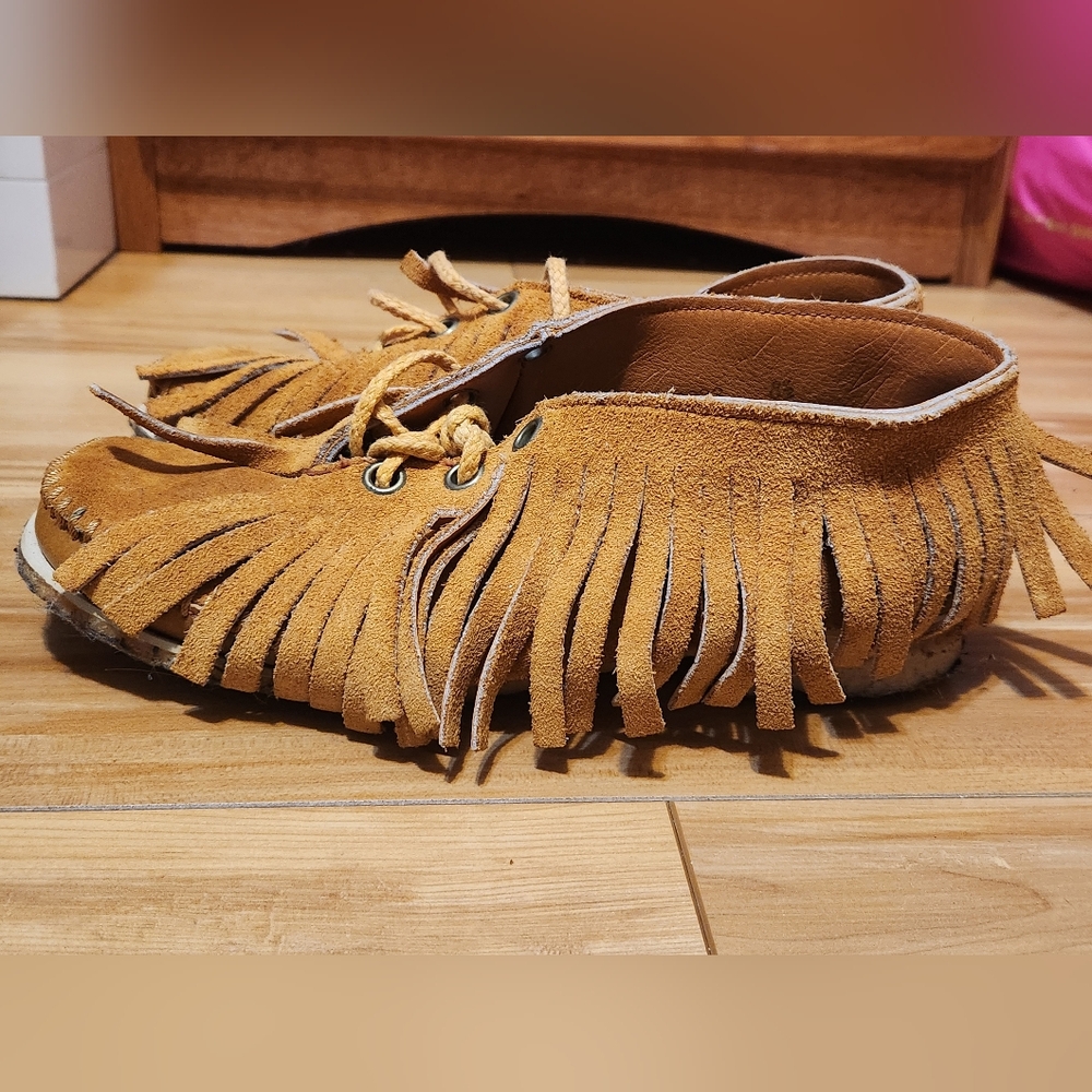 Vintage Canadian Leather Fringe Moccasins - Picture 2 of 13